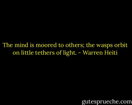 The mind is moored to others;<br />the wasps orbit on little tethers of light. - Warren Heiti