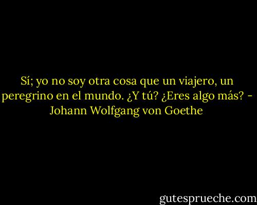 Sí; yo no soy otra cosa que un viajero, un peregrino en el mundo. ¿Y tú? ¿Eres algo más? - Johann Wolfgang von Goethe