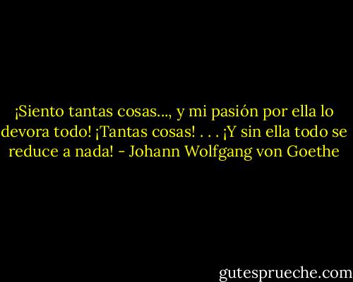 ¡Siento tantas cosas..., y mi pasión por ella lo devora todo! ¡Tantas cosas! . . . ¡Y sin ella todo se reduce a nada! - Johann Wolfgang von Goethe