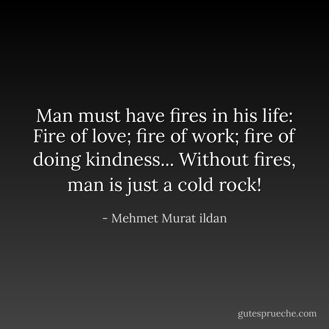 Man must have fires in his life: Fire of love; fire of work; fire of doing kindness... Without fires, man is just a cold rock! - Mehmet Murat ildan
