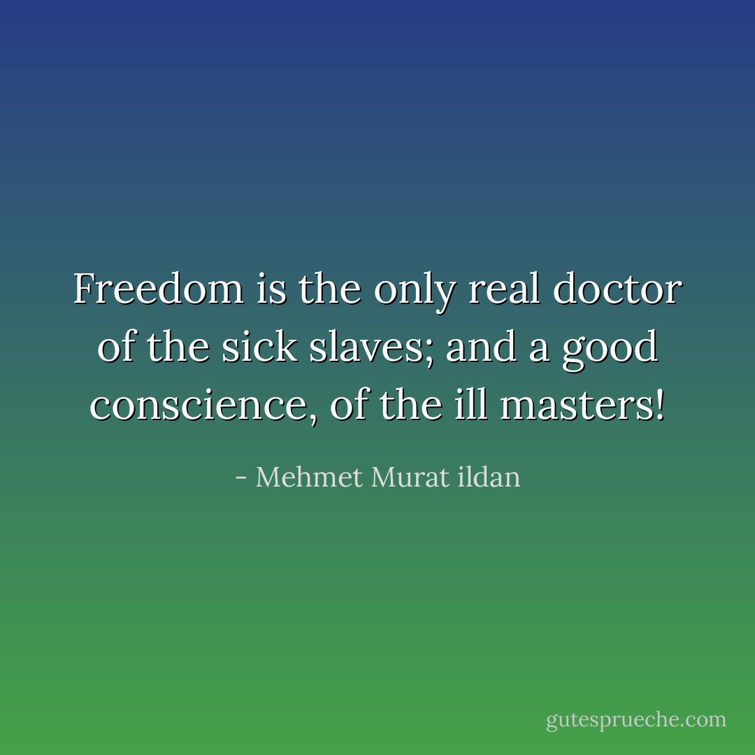 Freedom is the only real doctor of the sick slaves; and a good conscience, of the ill masters! - Mehmet Murat ildan