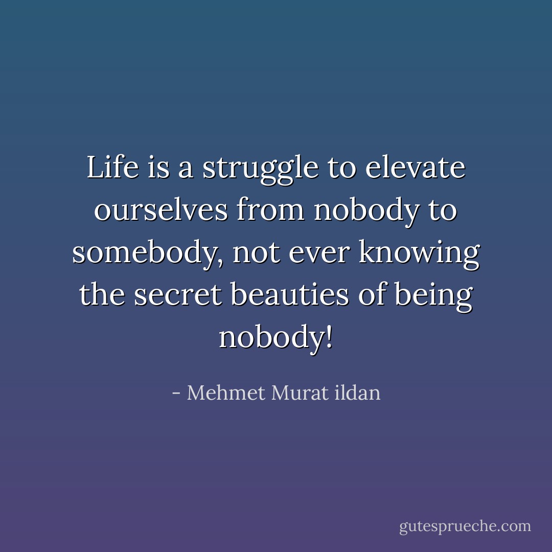 Life is a struggle to elevate ourselves from nobody to somebody, not ever knowing the secret beauties of being nobody! - Mehmet Murat ildan
