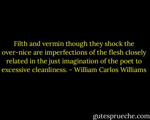 Filth and vermin though they shock the over-nice are imperfections of the flesh closely related in the just imagination of the poet to excessive cleanliness. - William Carlos Williams