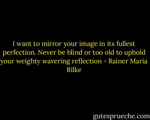 I want to mirror your image in its fullest perfection. Never be blind or too old to uphold your weighty wavering reflection - Rainer Maria Rilke