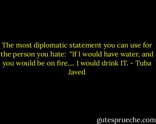 The most diplomatic statement you can use for the person you hate:<br /><br />"If I would have water, and you would be on fire,...<br />I would drink IT. - Tuba Javed