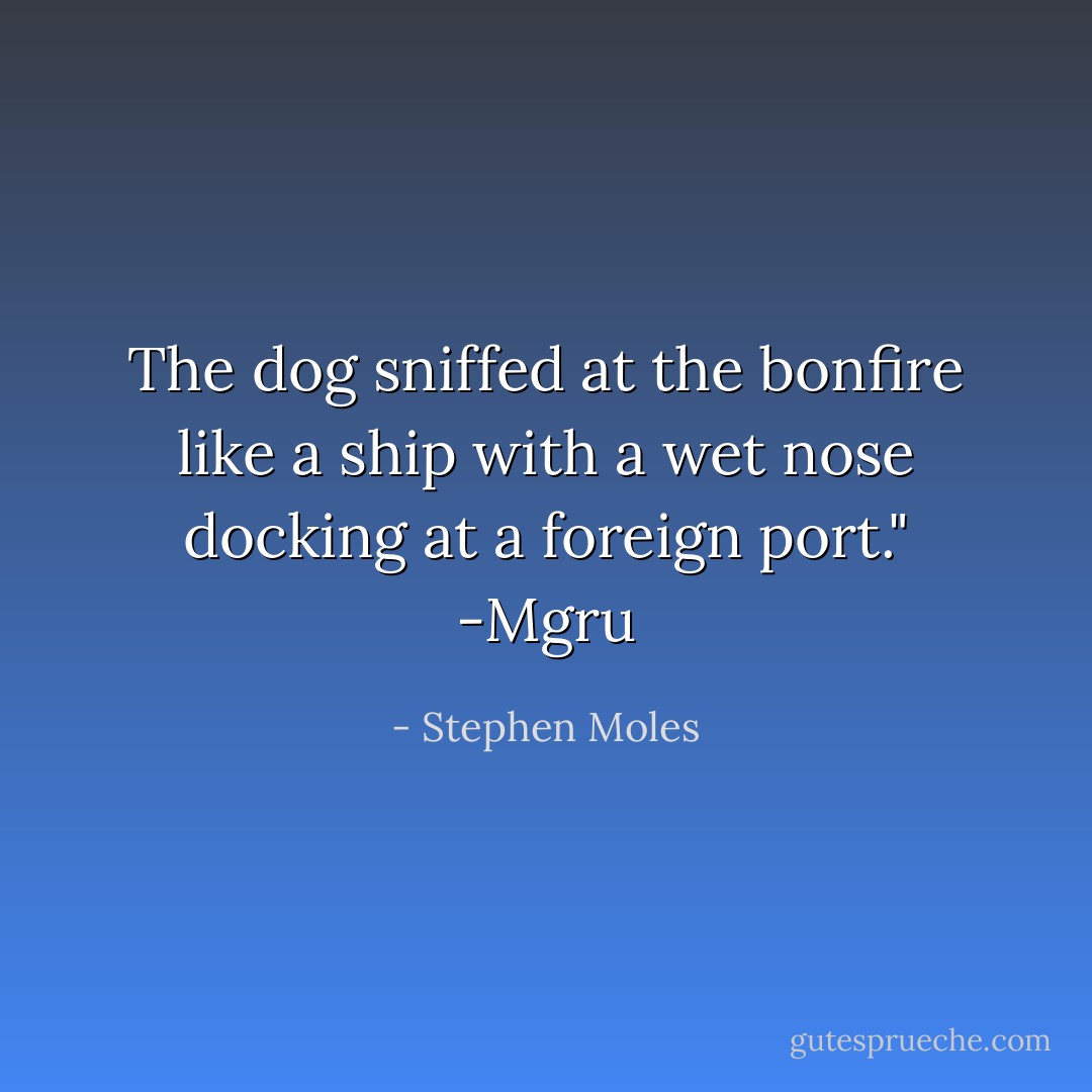 The dog sniffed at the bonfire like a ship with a wet nose docking at a foreign port." -Mgru - Stephen Moles