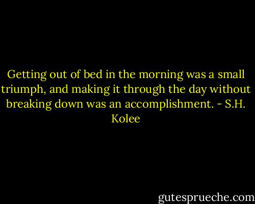 Getting out of bed in the morning was a small triumph, and making it through the day without breaking down was an accomplishment. - S.H. Kolee