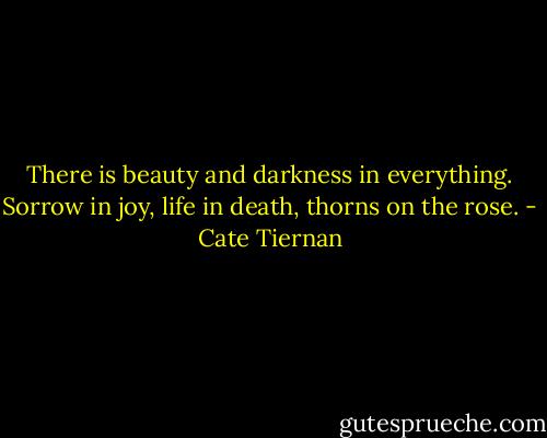 There is beauty and darkness in everything. Sorrow in joy, life in death, thorns on the rose. - Cate Tiernan