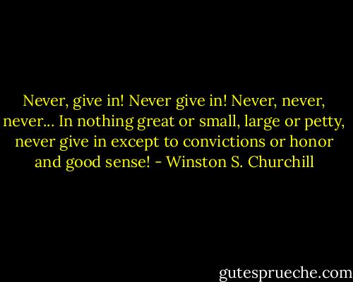 Never, give in! Never give in! Never, never, never... In nothing great or small, large or petty, never give in except to convictions or honor and good sense! - Winston S. Churchill
