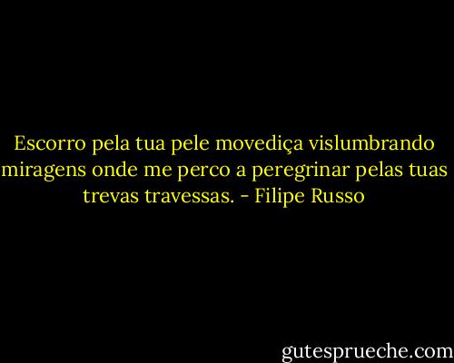 Escorro pela tua pele movediça vislumbrando miragens onde me perco a peregrinar pelas tuas trevas travessas. - Filipe Russo