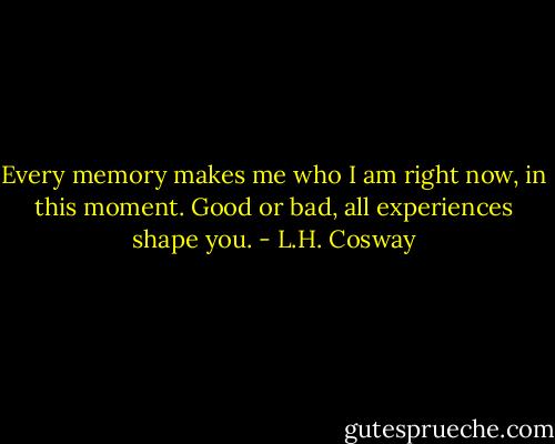 Every memory makes me who I am right now, in this moment. Good or bad, all experiences shape you. - L.H. Cosway