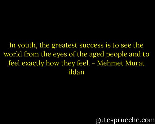 In youth, the greatest success is to see the world from the eyes of the aged people and to feel exactly how they feel. - Mehmet Murat ildan