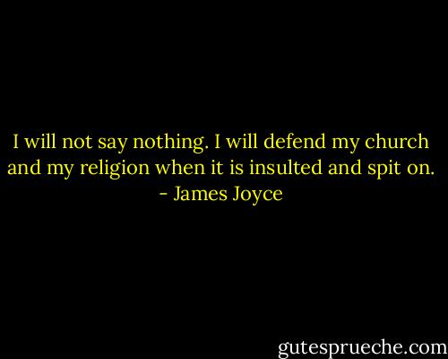 I will not say nothing. I will defend my church and my religion when it is insulted and spit on. - James Joyce
