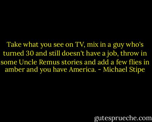Take what you see on TV, mix in a guy who's turned 30 and still doesn't have a job, throw in some Uncle Remus stories and add a few flies in amber and you have America. - Michael Stipe