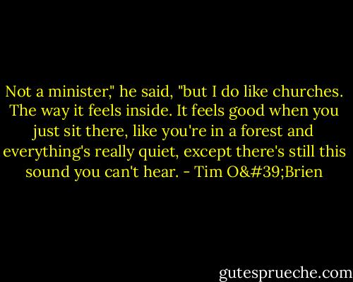 Not a minister," he said, "but I do like churches. The way it feels inside. It feels good when you just sit there, like you're in a forest and everything's really quiet, except there's still this sound you can't hear. - Tim O'Brien