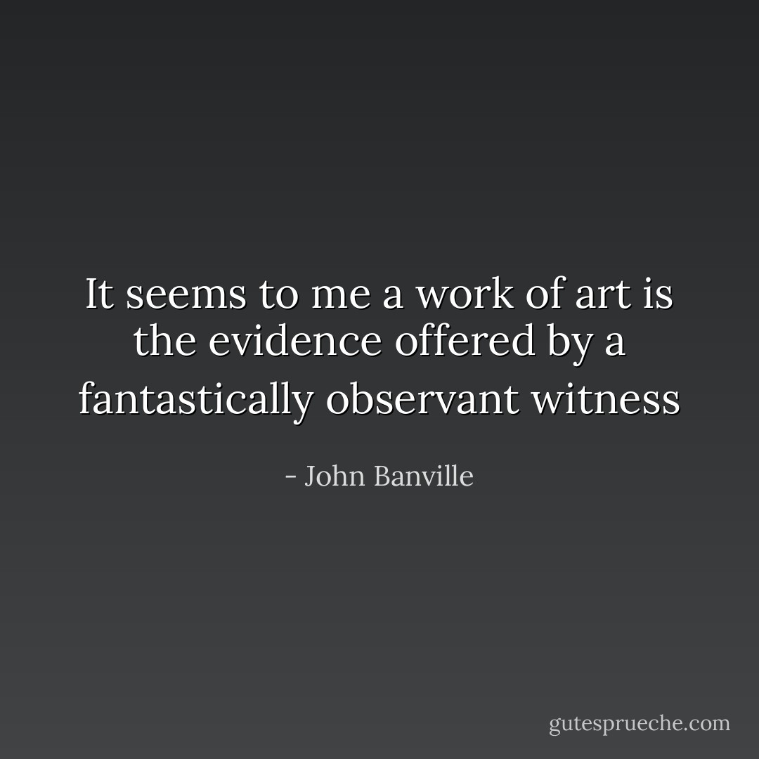 It seems to me a work of art is the evidence offered by a fantastically observant witness - John Banville