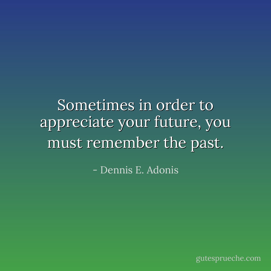 Sometimes in order to appreciate your future, you must remember the past. - Dennis E. Adonis