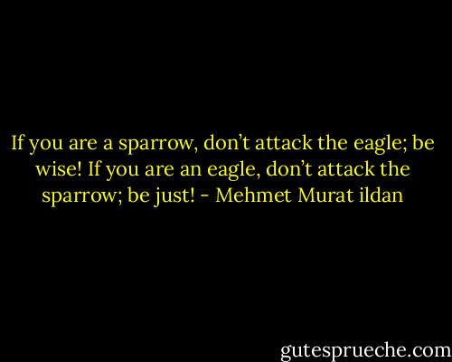 If you are a sparrow, don’t attack the eagle; be wise! If you are an eagle, don’t attack the sparrow; be just! - Mehmet Murat ildan