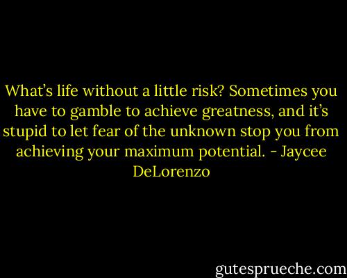 What’s life without a little risk? Sometimes you have to gamble to achieve greatness, and it’s stupid to let fear of the unknown stop you from achieving your maximum potential. - Jaycee DeLorenzo