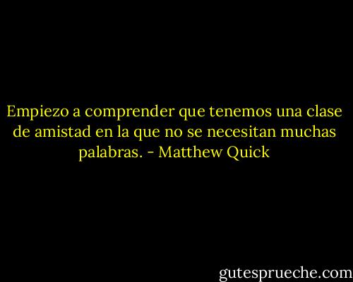 Empiezo a comprender que tenemos una clase de amistad en la que no se necesitan muchas palabras. - Matthew Quick