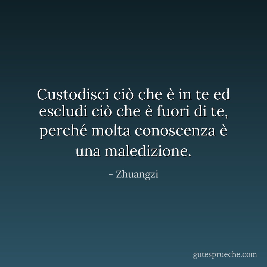 Custodisci ciò che è in te ed escludi ciò che è fuori di te, perché molta conoscenza è una maledizione. - Zhuangzi