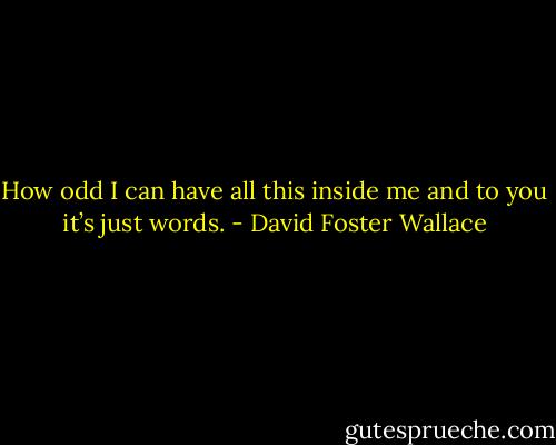 How odd I can have all this inside me and to you it’s just words. - David Foster Wallace