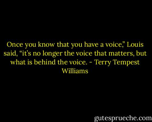 Once you know that you have a voice,” Louis said, “it’s no longer the voice that matters, but what is behind the voice. - Terry Tempest Williams