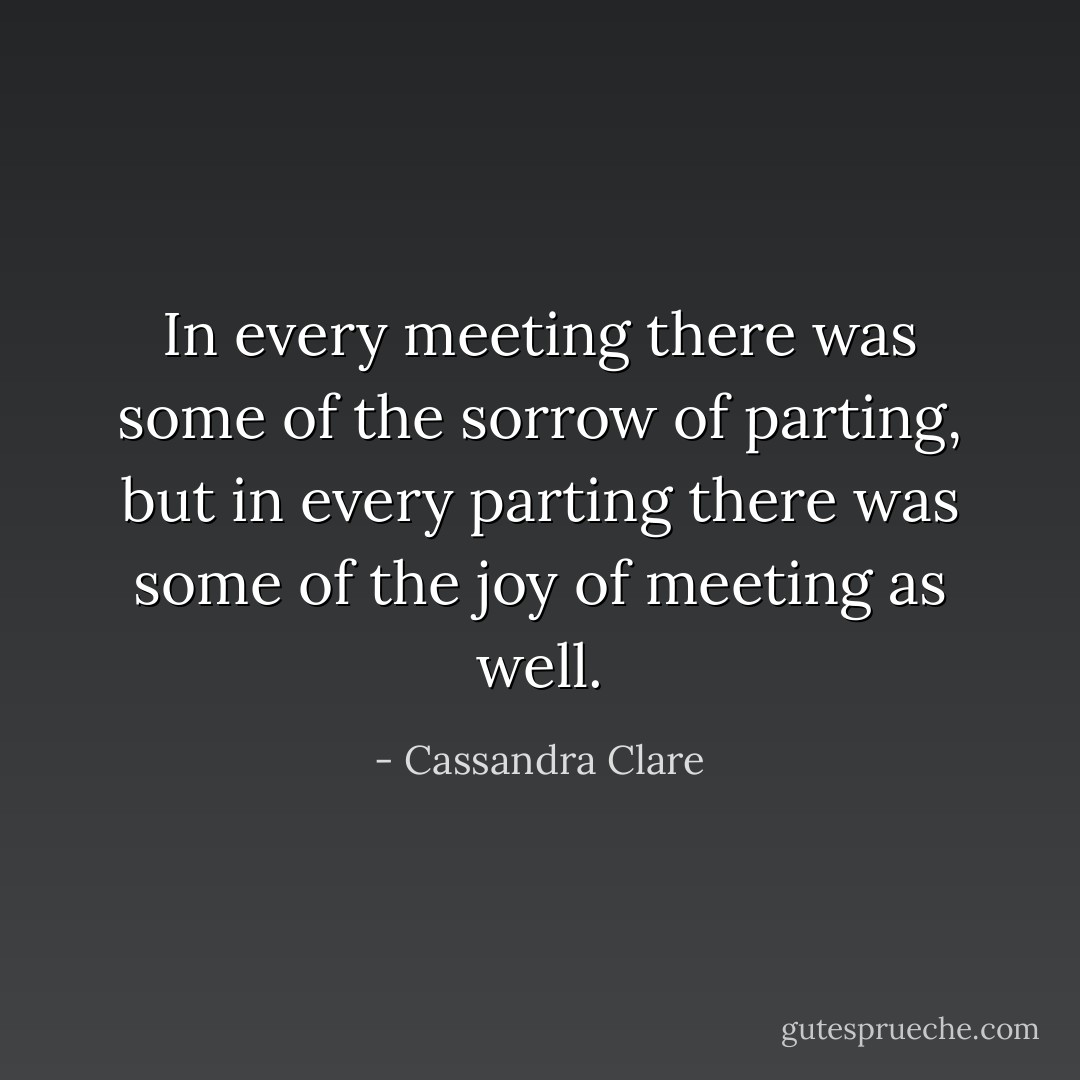 In every meeting there was some of the sorrow of parting, but in every parting there was some of the joy of meeting as well. - Cassandra Clare