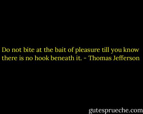 Do not bite at the bait of pleasure till you know there is no hook beneath it. - Thomas Jefferson