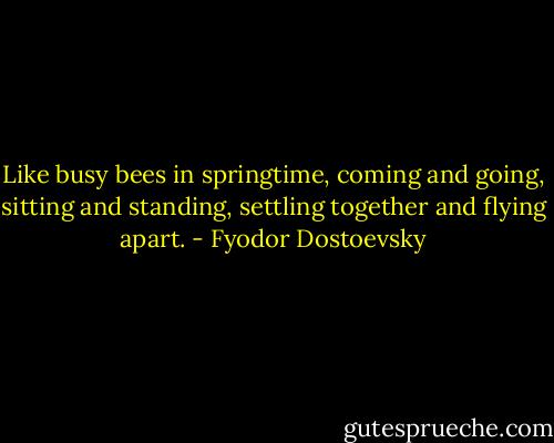 Like busy bees in springtime, coming and going, sitting and standing, settling together and flying apart. - Fyodor Dostoevsky