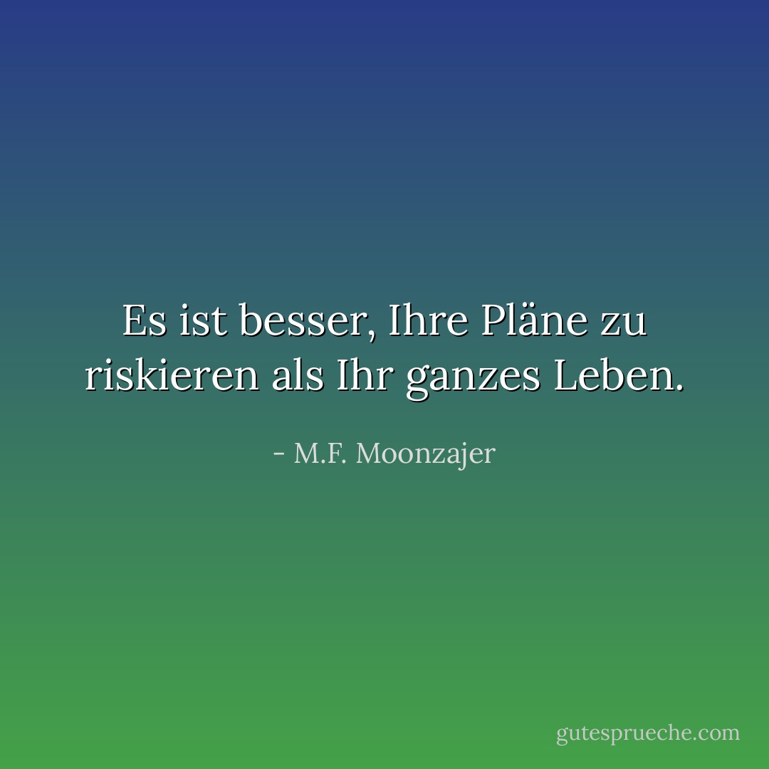 Es ist besser, Ihre Pläne zu riskieren als Ihr ganzes Leben. - M.F. Moonzajer<