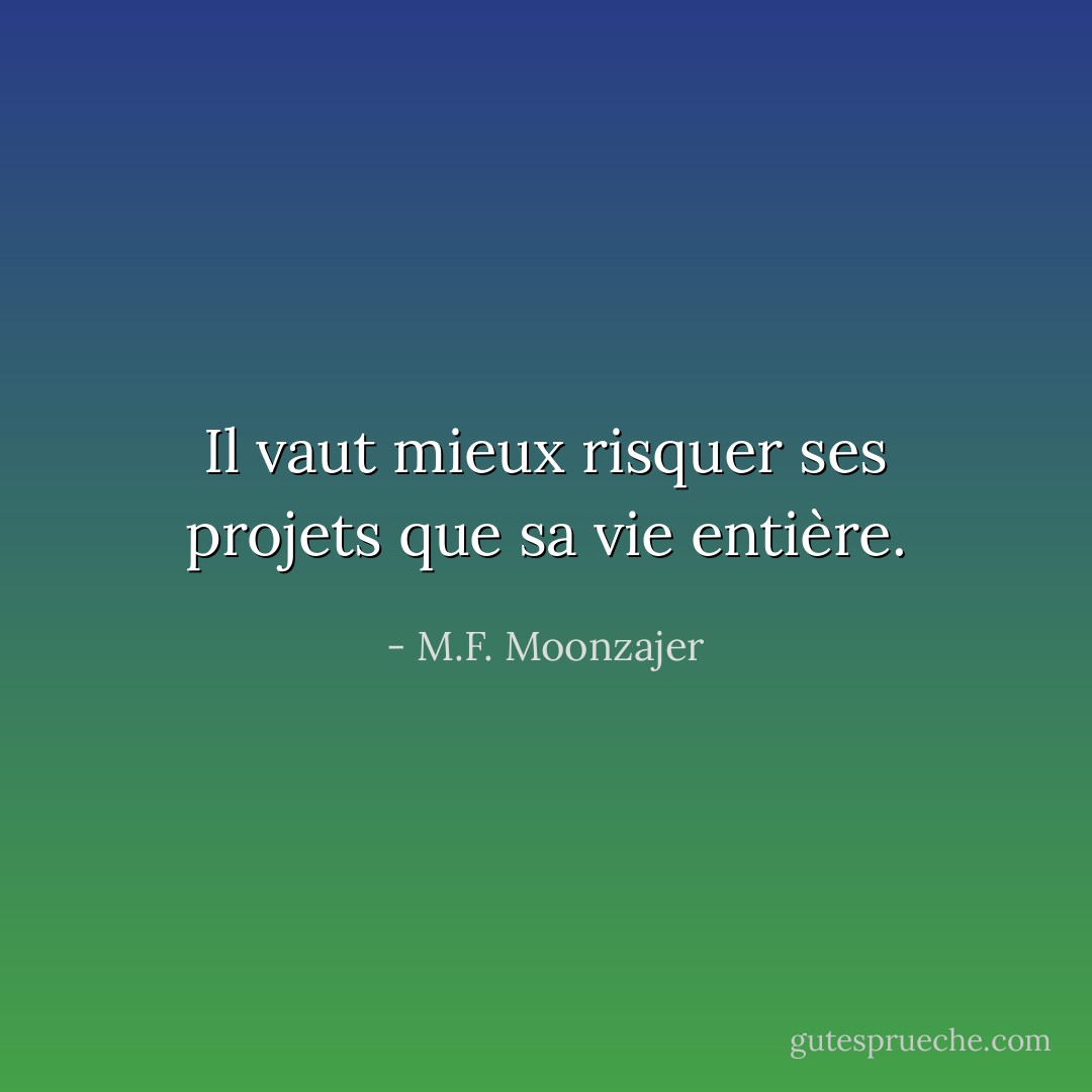 Il vaut mieux risquer ses projets que sa vie entière. - M.F. Moonzajer