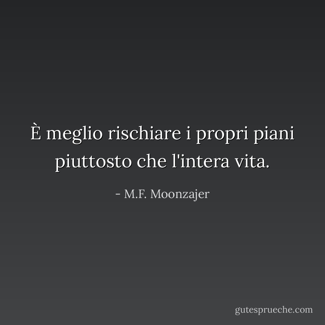 È meglio rischiare i propri piani piuttosto che l'intera vita. - M.F. Moonzajer