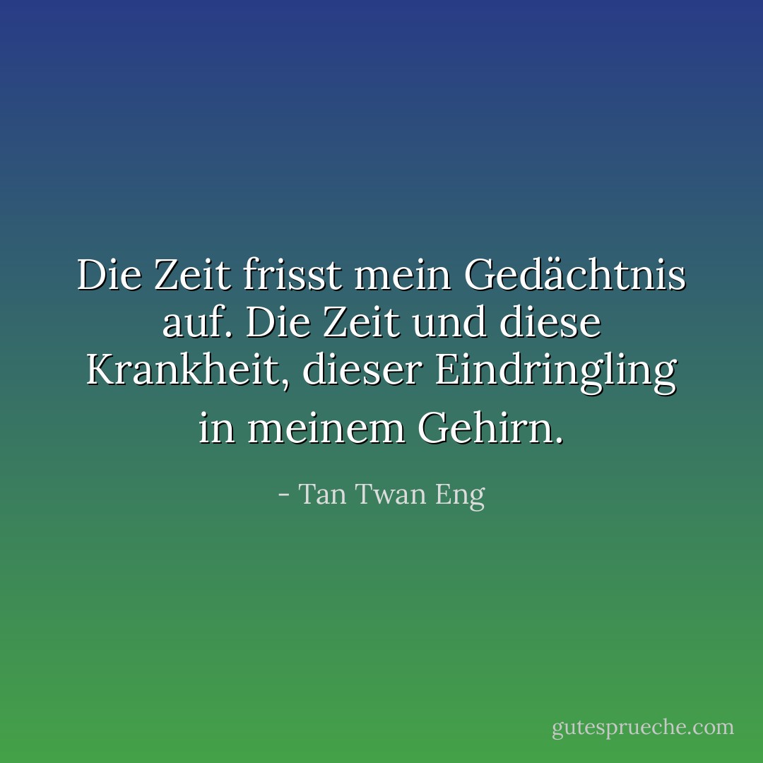 Die Zeit frisst mein Gedächtnis auf. Die Zeit und diese Krankheit, dieser Eindringling in meinem Gehirn. - Tan Twan Eng<