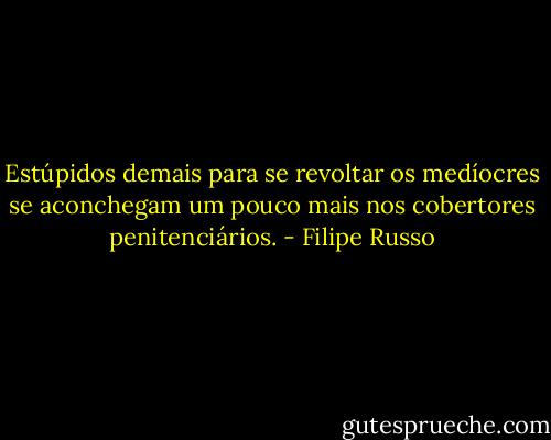 Estúpidos demais para se revoltar os medíocres se aconchegam um pouco mais nos cobertores penitenciários. - Filipe Russo