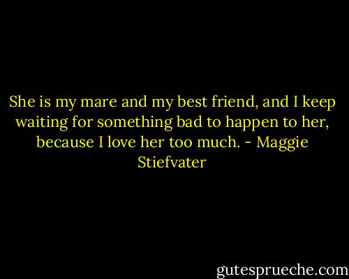 She is my mare and my best friend, and I keep waiting for something bad to happen to her, because I love her too much. - Maggie Stiefvater