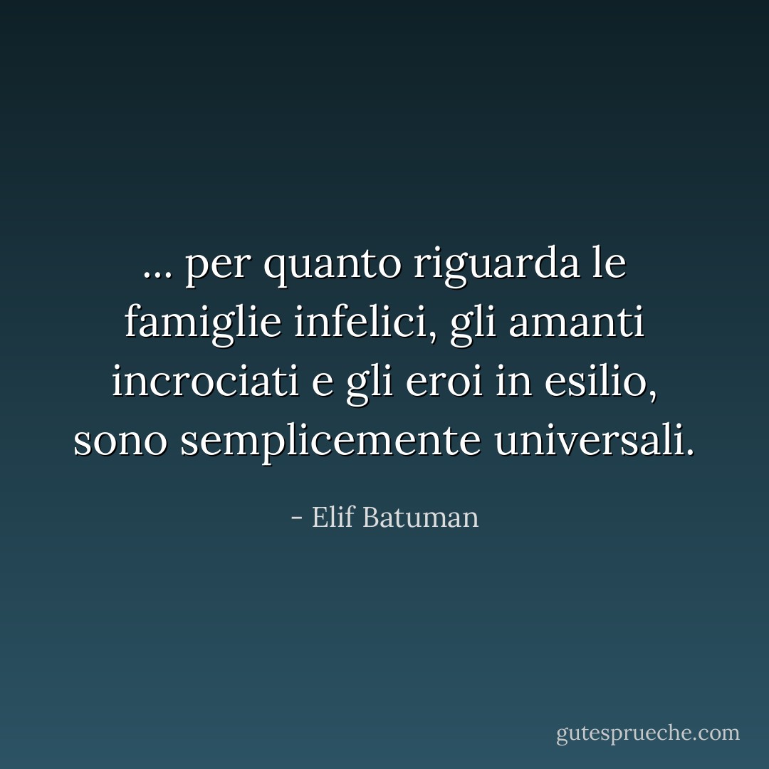 ... per quanto riguarda le famiglie infelici, gli amanti incrociati e gli eroi in esilio, sono semplicemente universali. - Elif Batuman