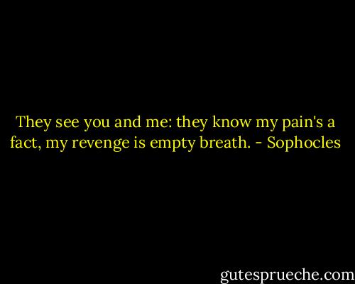 They see you and me: they know my pain's a fact, my revenge is empty breath. - Sophocles