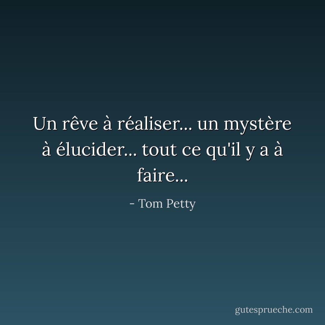 Un rêve à réaliser...<br />un mystère à élucider...<br />tout ce qu'il y a à faire... - Tom Petty