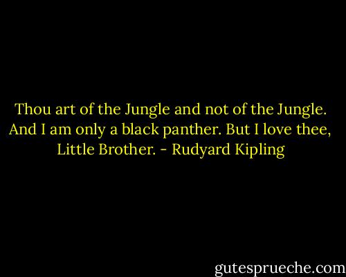 Thou art of the Jungle and not of the Jungle. And I am only a black panther. But I love thee, Little Brother. - Rudyard Kipling