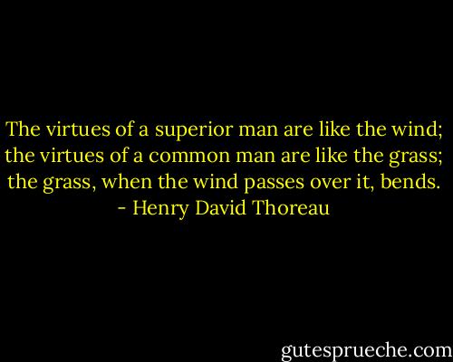 The virtues of a superior man are like the wind; the virtues of a common man are like the grass; the grass, when the wind passes over it, bends. - Henry David Thoreau