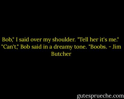 Bob," I said over my shoulder. "Tell her it's me."<br /><br />"Can't," Bob said in a dreamy tone. "Boobs. - Jim Butcher