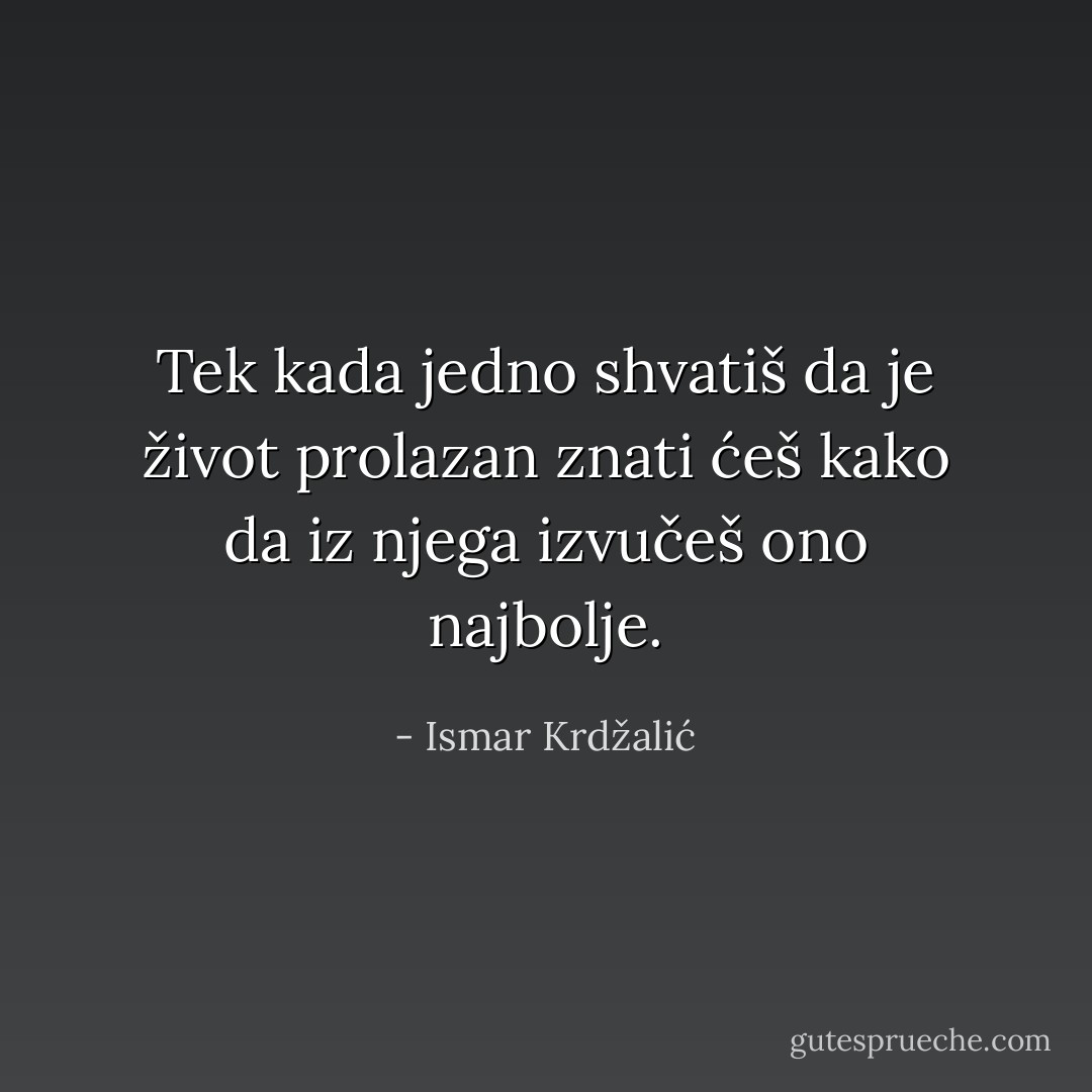 Tek kada jedno shvatiš da je život prolazan znati ćeš kako da iz njega izvučeš ono najbolje. - Ismar Krdžalić