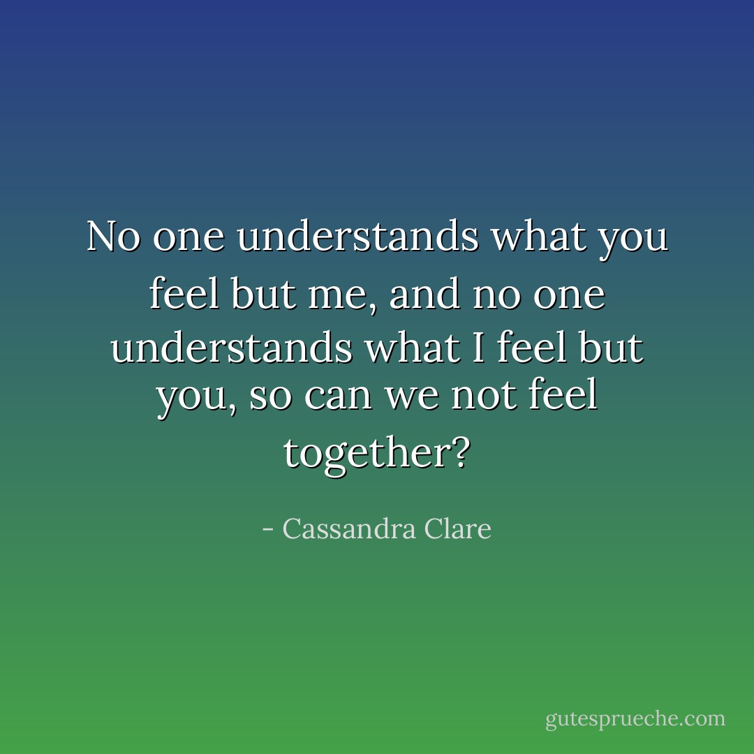No one understands what you feel but me, and no one understands what I feel but you, so can we not feel together? - Cassandra Clare