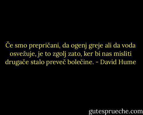 Če smo prepričani, da ogenj greje ali da voda osvežuje, je to zgolj zato, ker bi nas misliti drugače stalo preveč bolečine. - David Hume