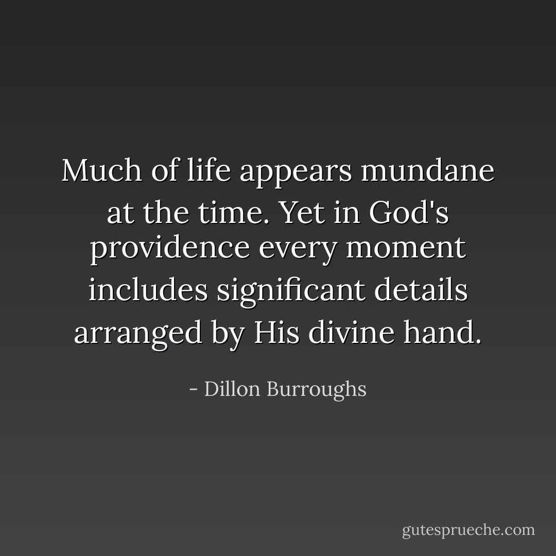 Much of life appears mundane at the time. Yet in God's providence every moment includes significant details arranged by His divine hand. - Dillon Burroughs