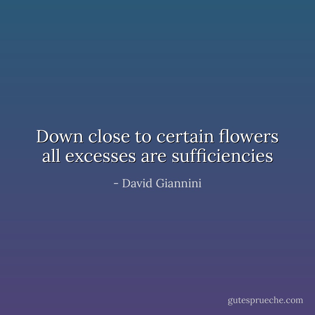 Down close to certain flowers<br />all excesses are sufficiencies - David Giannini