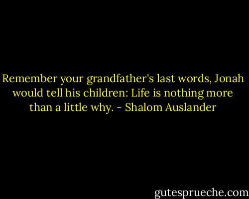 Remember your grandfather's last words, Jonah would tell his children: Life is nothing more than a little why. - Shalom Auslander