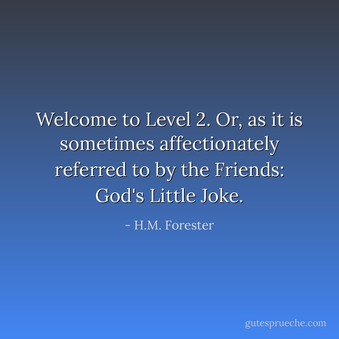 Welcome to Level 2. Or, as it is sometimes affectionately referred to by the Friends: God's Little Joke. - H.M. Forester