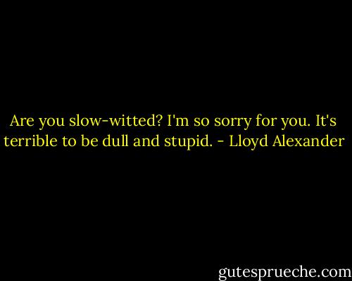 Are you slow-witted? I'm so sorry for you. It's terrible to be dull and stupid. - Lloyd Alexander